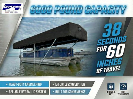 Craftlander 6000 Pound Cabled Vertical Hydraulic Boat Lift, 120″ Beam