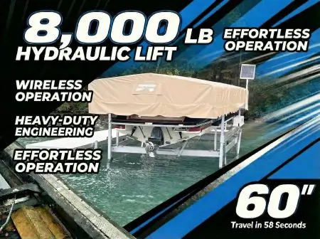 Craftlander 8000 Pound Cabled Vertical Hydraulic Boat Lift, 120″ Beam